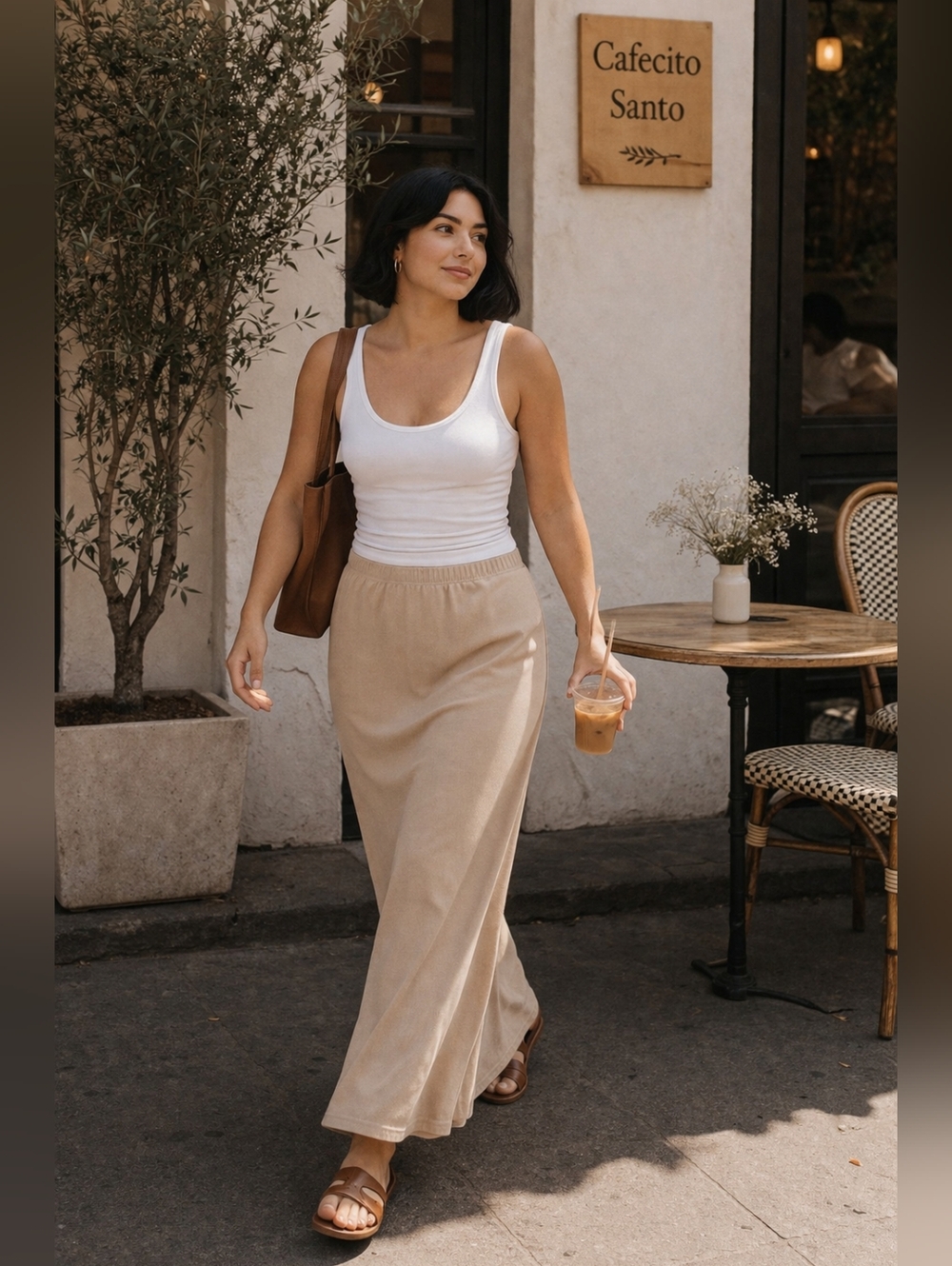 Cozy Cotton Jersey Maxi Skirt with Back Slit Sandstone Taupe